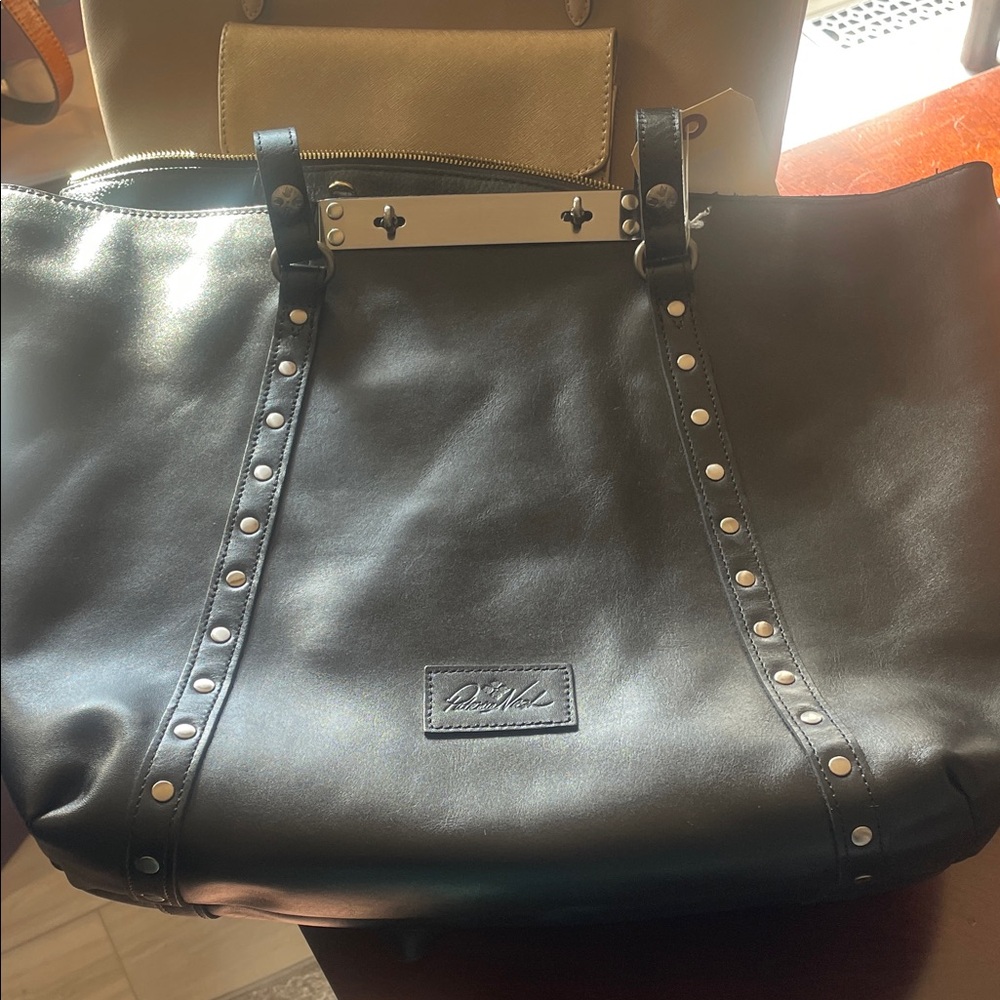 Patricia Nash Black Leather Tote with stud details